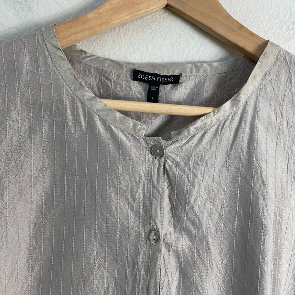 Eileen Fisher Womens Large 100% Silk Tunic Blouse Shirt Minimalist Lagenlook - Picture 9 of 13